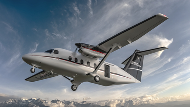 Cessna SkyCourier in flight with special door open